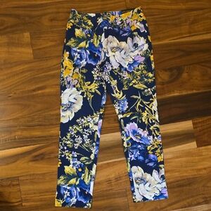 Chico's Floral Leggings - Navy and Yellow